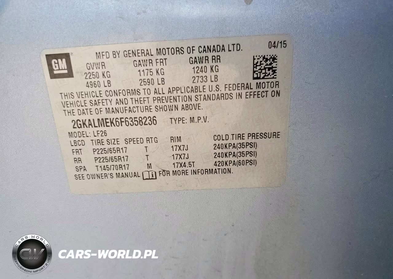 2015 GMC Terrain Sle VIN:2GKALMEK6F6358236 - 12