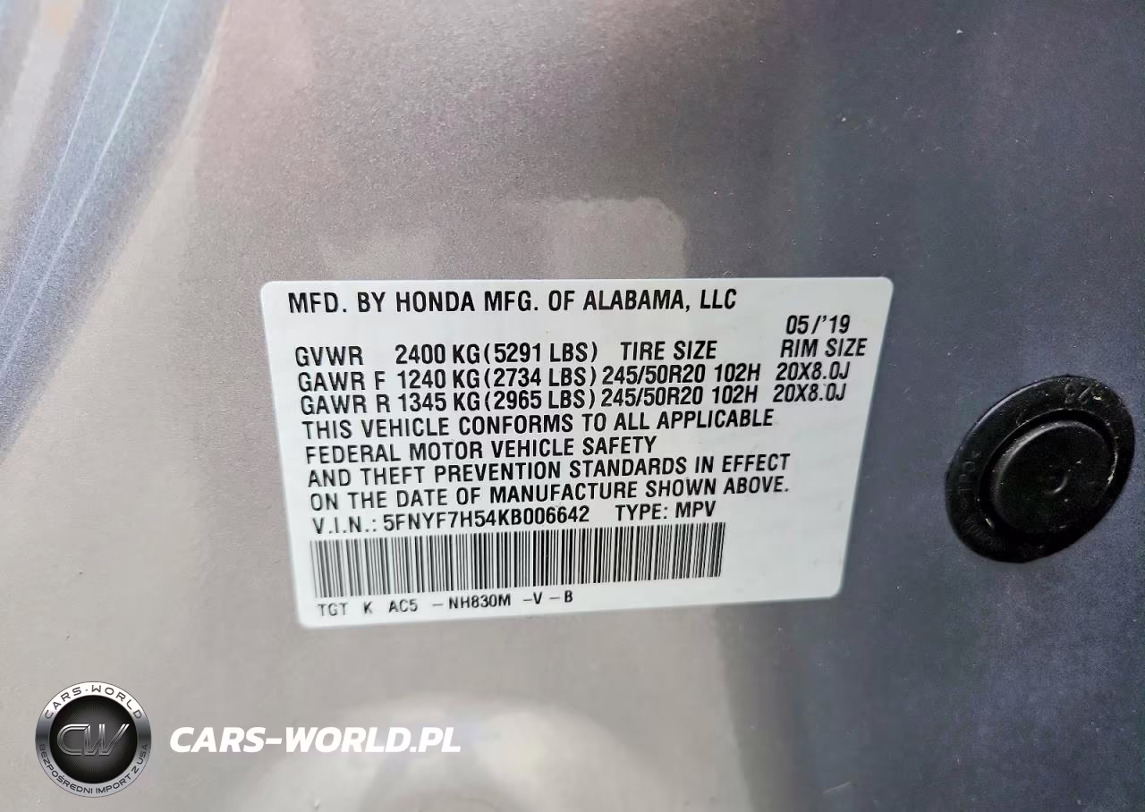 2019 Honda Passport Exl VIN:5FNYF7H54KB006642 - 14
