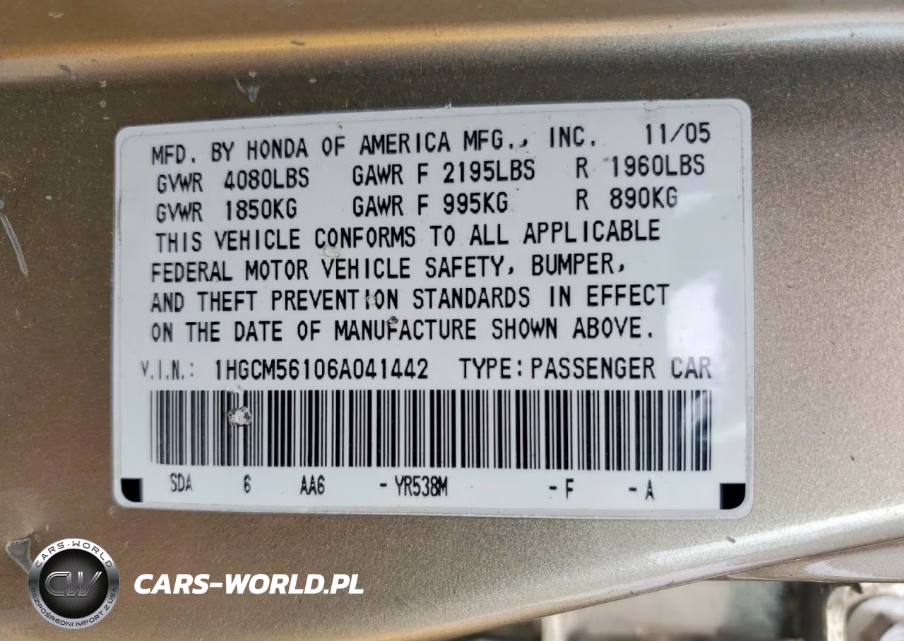 2006 Honda Accord Value VIN:1HGCM56106A041442 - 12