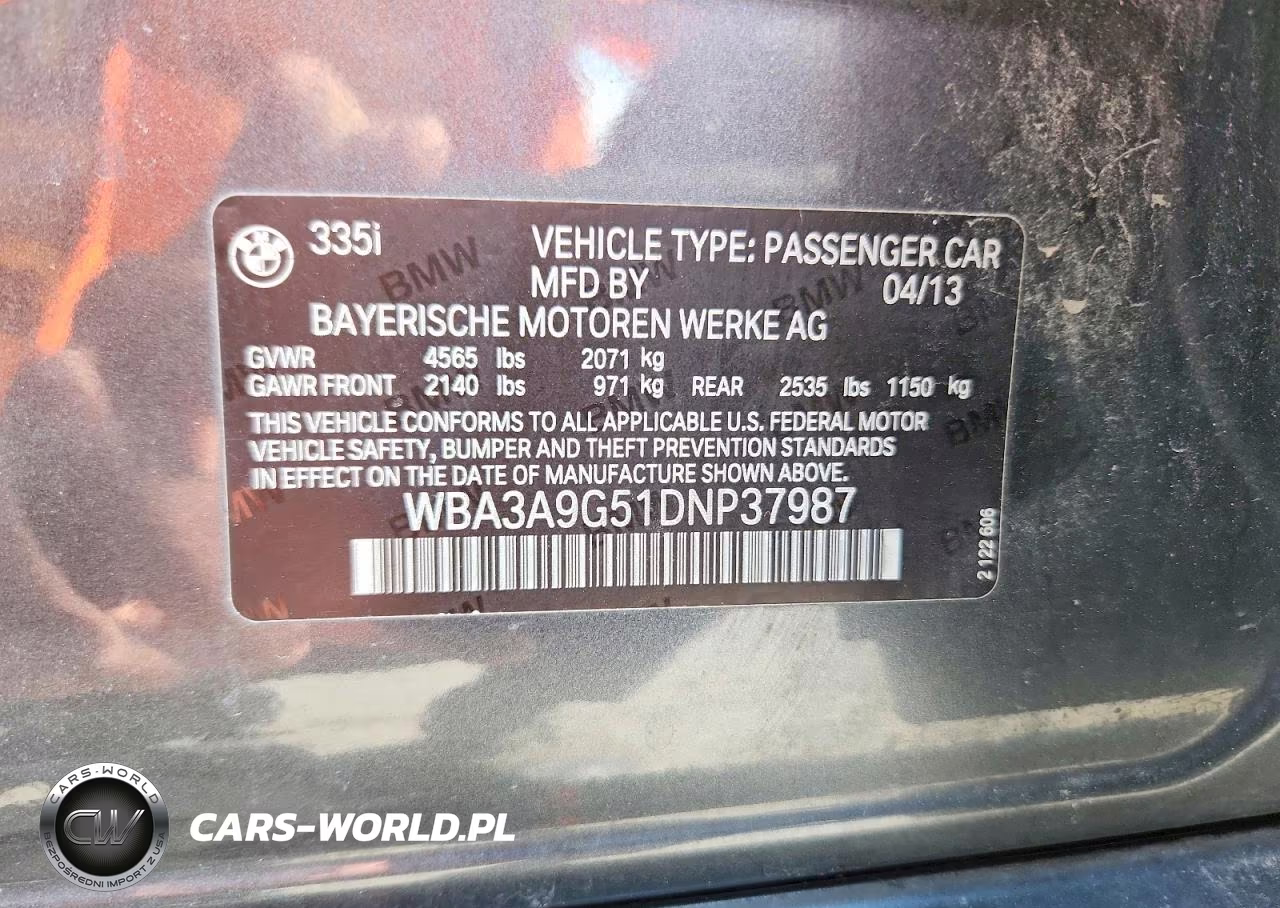 2013 BMW 335 I VIN:WBA3A9G51DNP37987 - 12