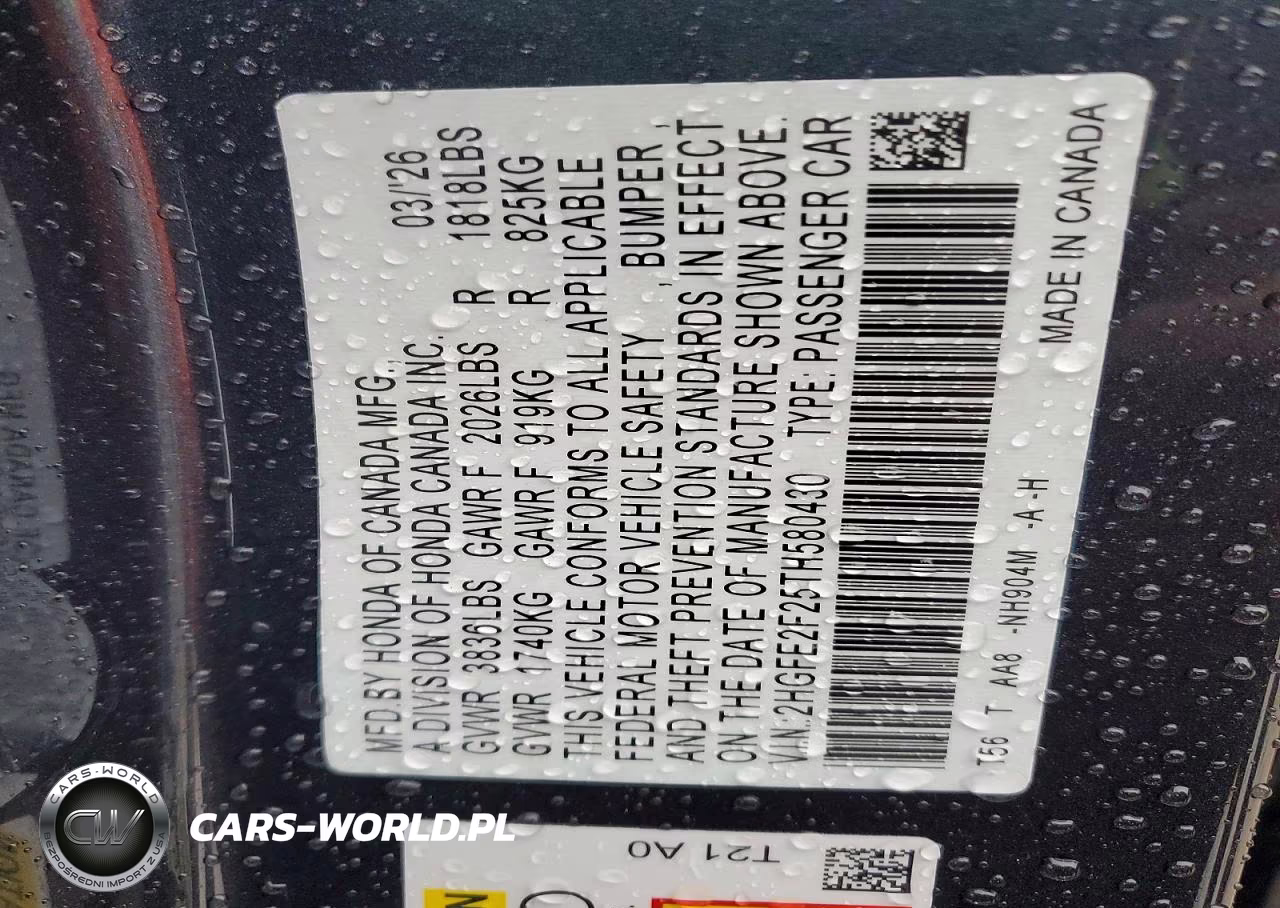 2026 Honda Civic VIN:2HGFE2F25TH580430 - 12