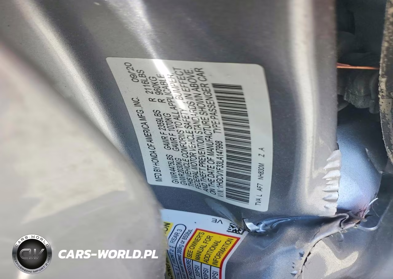 2020 Honda Accord Sport VIN:1HGCV1F33LA147998 - 12