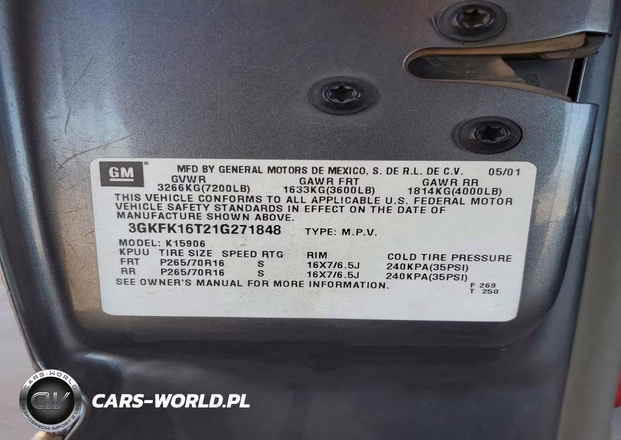 2001 GMC Yukon Xl K1500 VIN:3GKFK16T21G271848 - 13