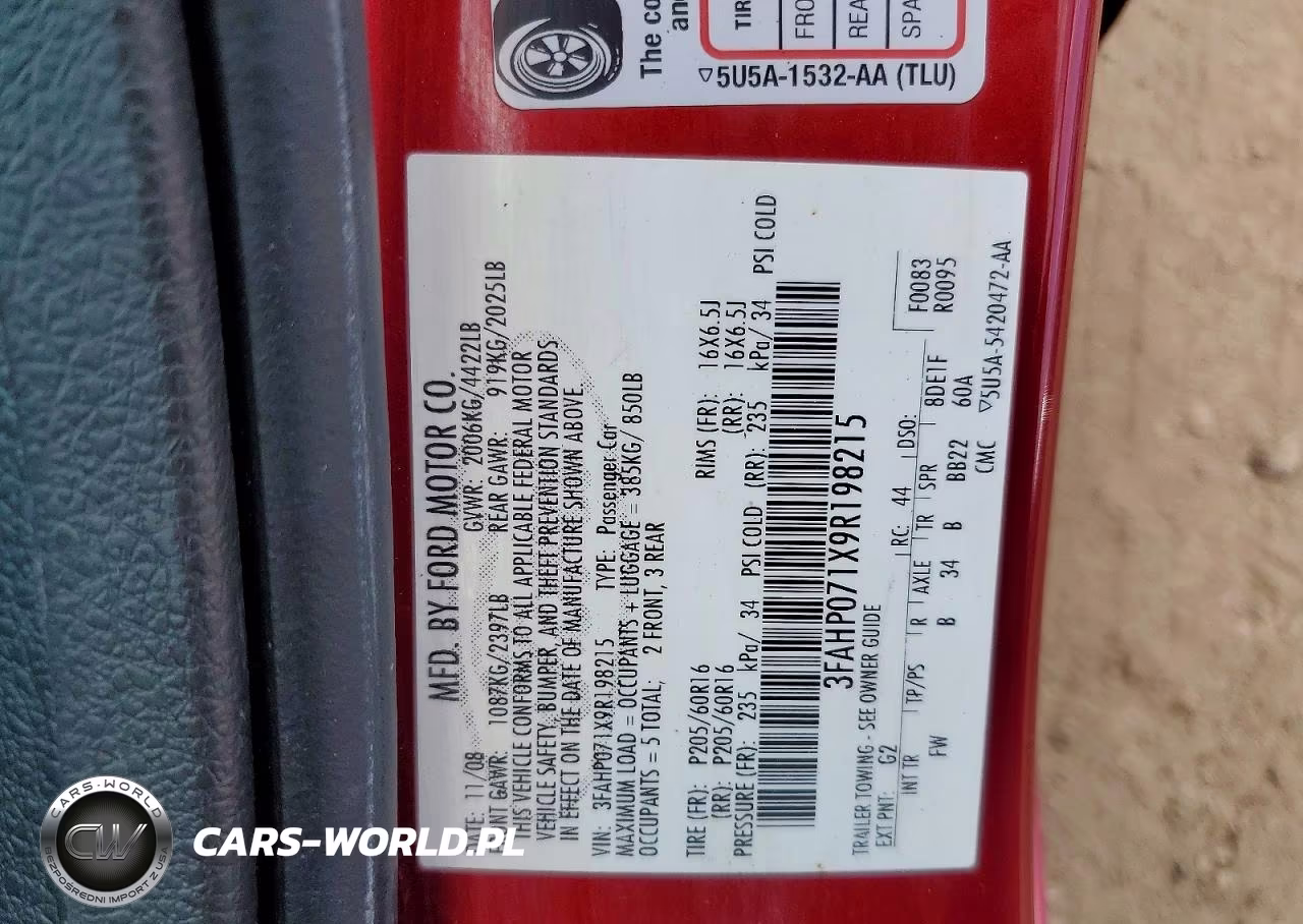 2009 Ford Fusion Se VIN:3FAHP071X9R198215 - 12