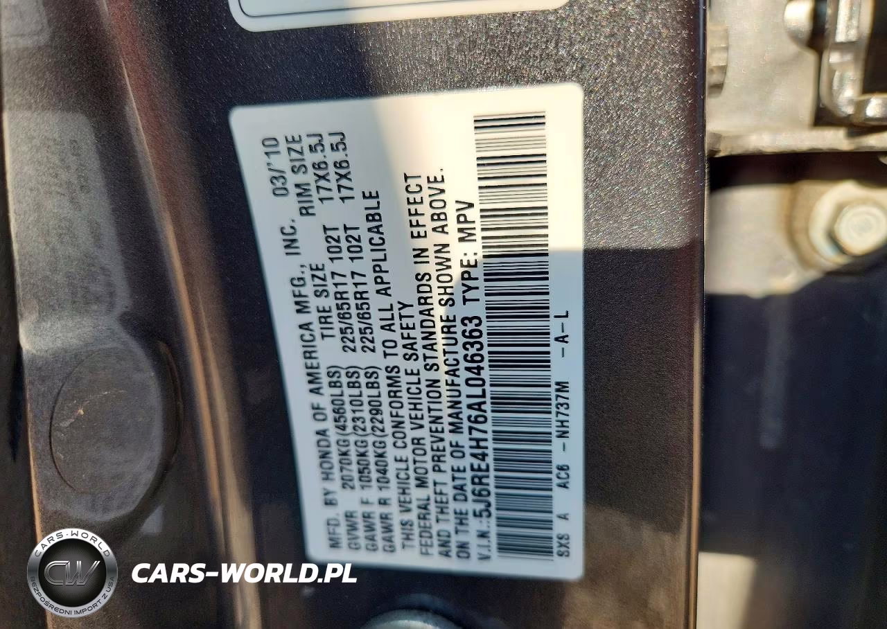 2010 Honda Cr-V Exl VIN:5J6RE4H76AL046363 - 13
