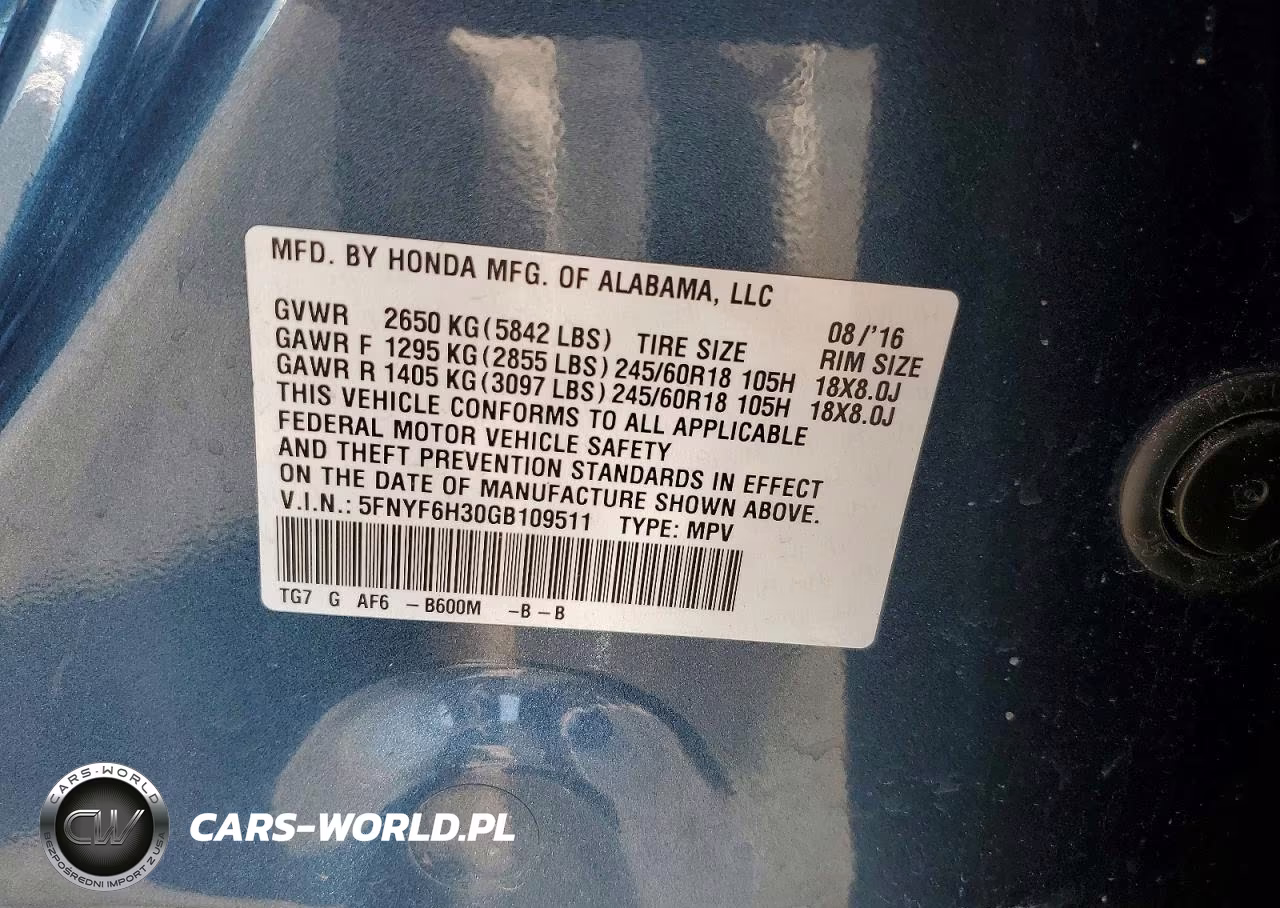 2016 Honda Pilot Ex VIN:5FNYF6H30GB109511 - 13