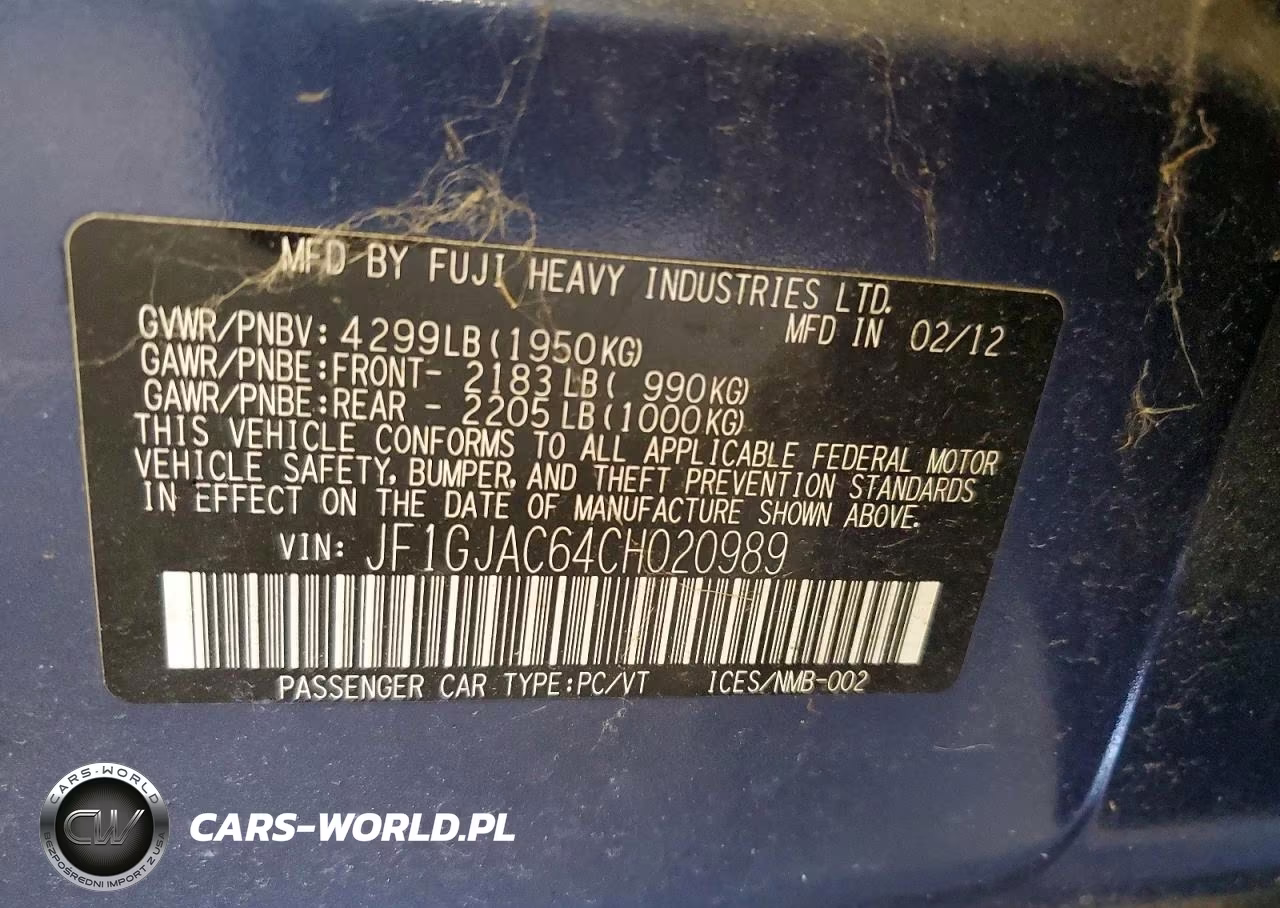 2012 Subaru Impreza Premium VIN:JF1GJAC64CH020989 - 12