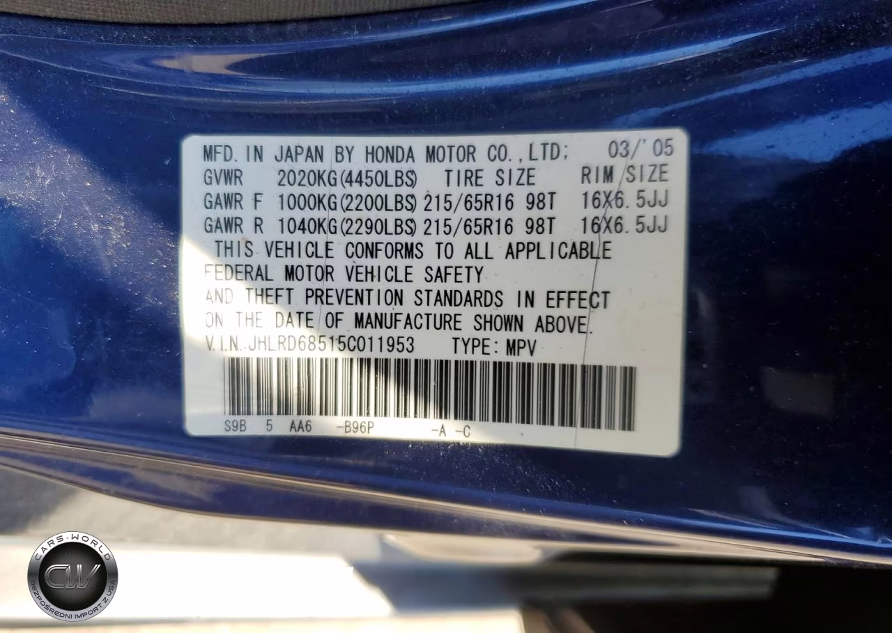 2005 Honda Cr-V Lx VIN:JHLRD68515C011953 - 13