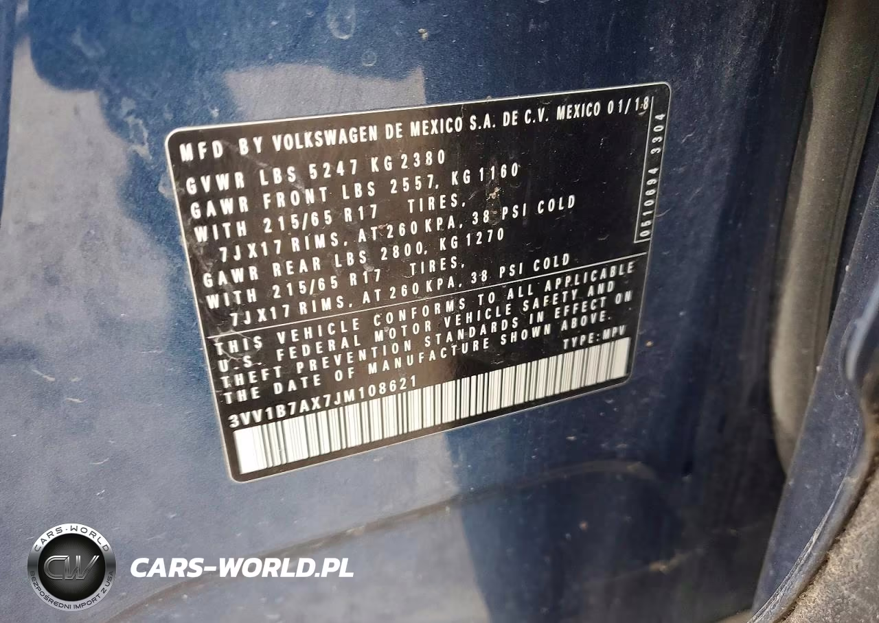 2018 Volkswagen Tiguan S VIN:3VV1B7AX7JM108621 - 13