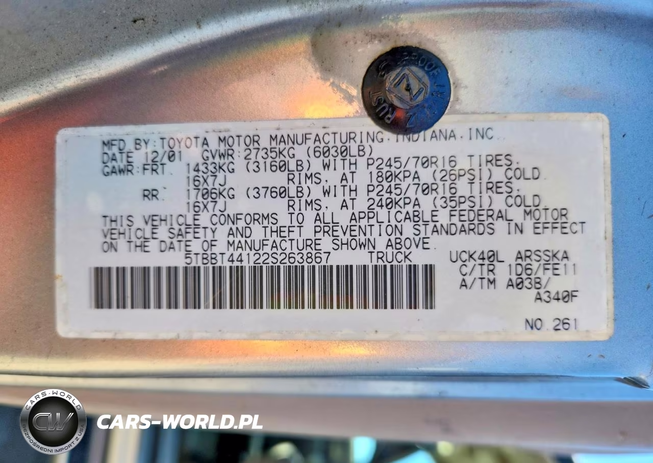 2002 Toyota Tundra Sr5 V8 VIN:5TBBT44122S263867 - 12