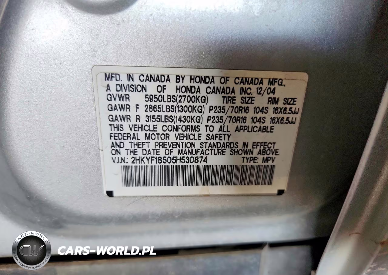 2005 Honda Pilot Exl VIN:2HKYF18505H530874 - 13