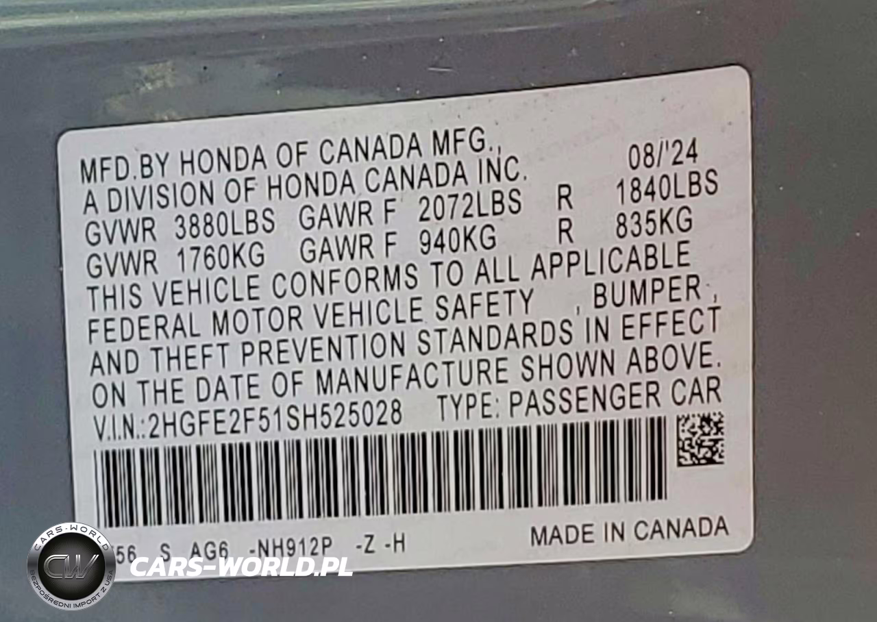 2025 Honda Civic Sport VIN:2HGFE2F51SH525028 - 12
