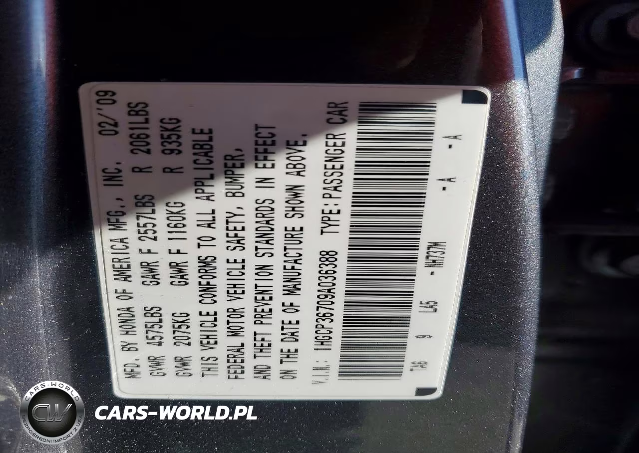 2009 Honda Accord Ex VIN:1HGCP36709A036388 - 13