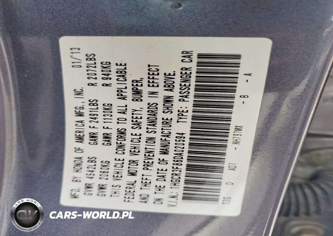 2013 Honda Accord Exl VIN:1HGCR3F86DA020594 - 12