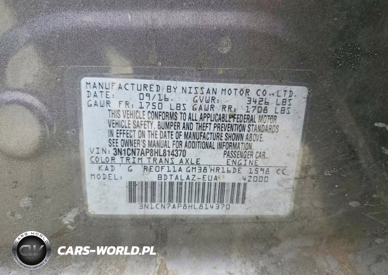 2017 Nissan Versa 1.6 S Plus VIN:3N1CN7AP8HL814370 - 13