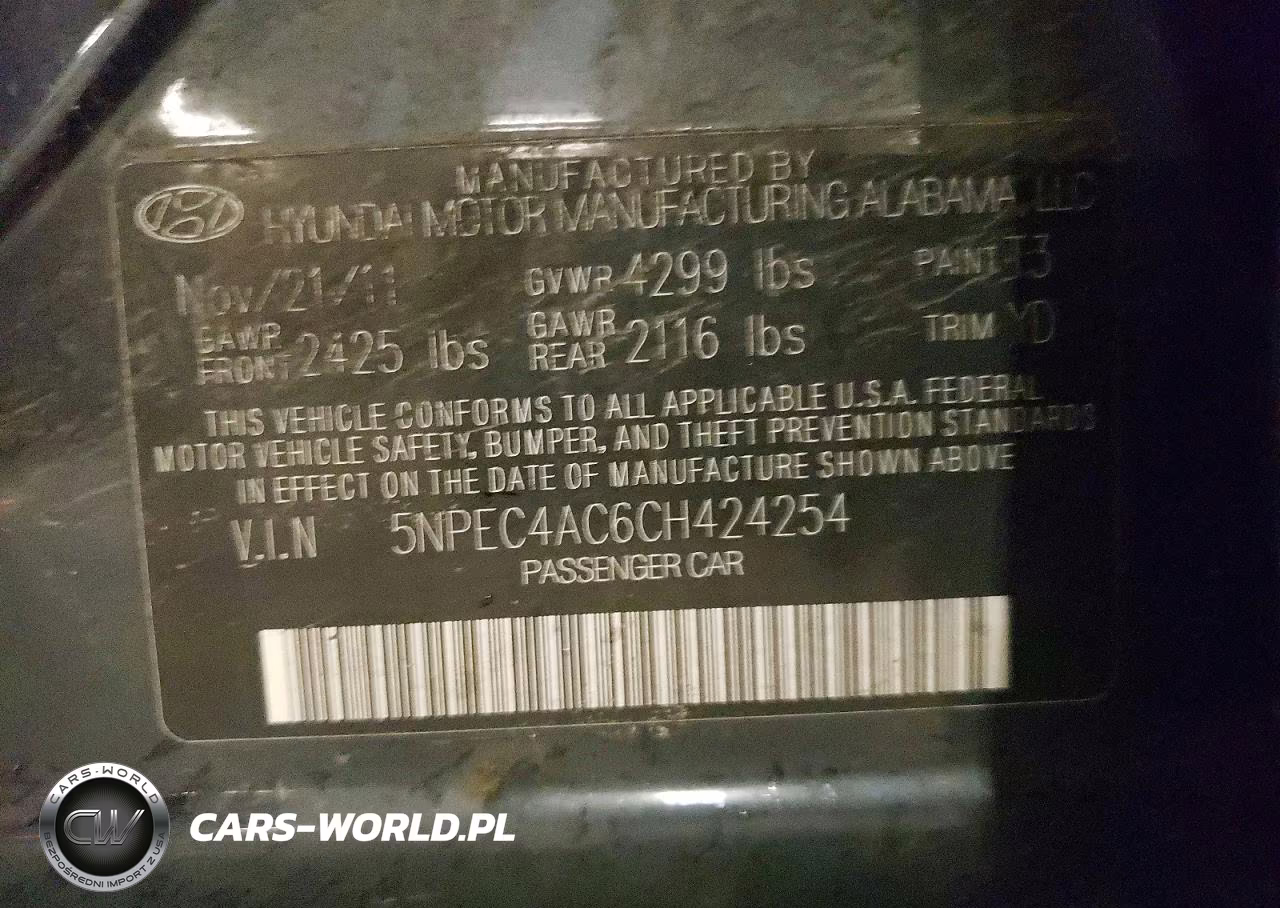 2012 Hyundai Sonata VIN:5NPEC4AC6CH424254 - 12