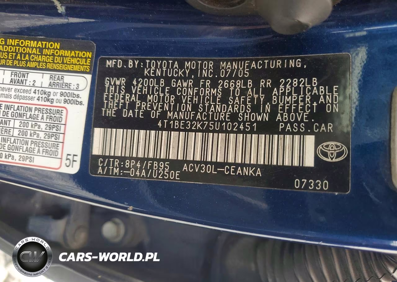 2005 Toyota Camry Le VIN:4T1BE32K75U102451 - 12