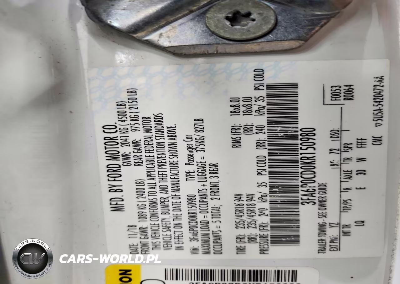 2019 Ford Fusion VIN:3FA6P0CD0KR150980 - 12