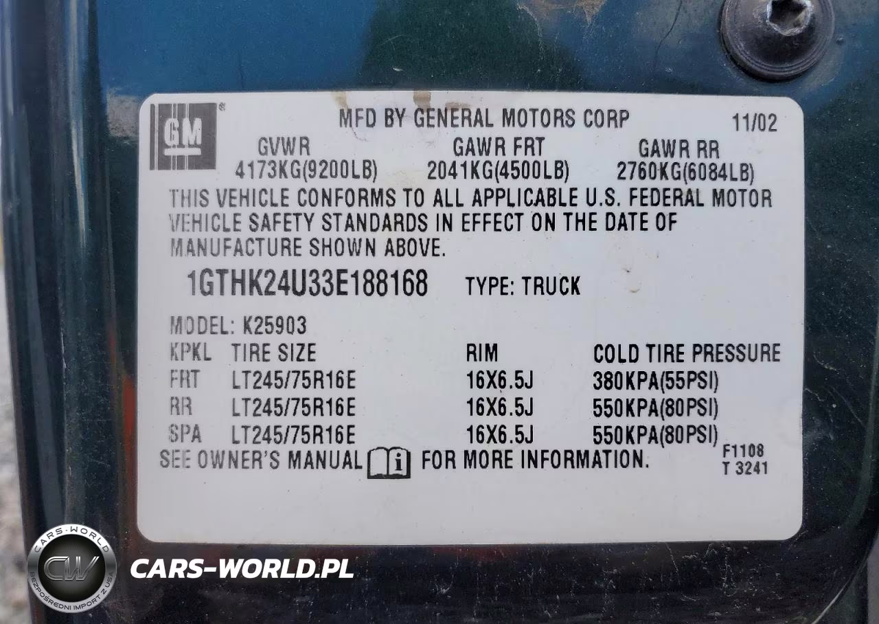 2003 GMC Sierra2500 VIN:1GTHK24U33E188168 - 12