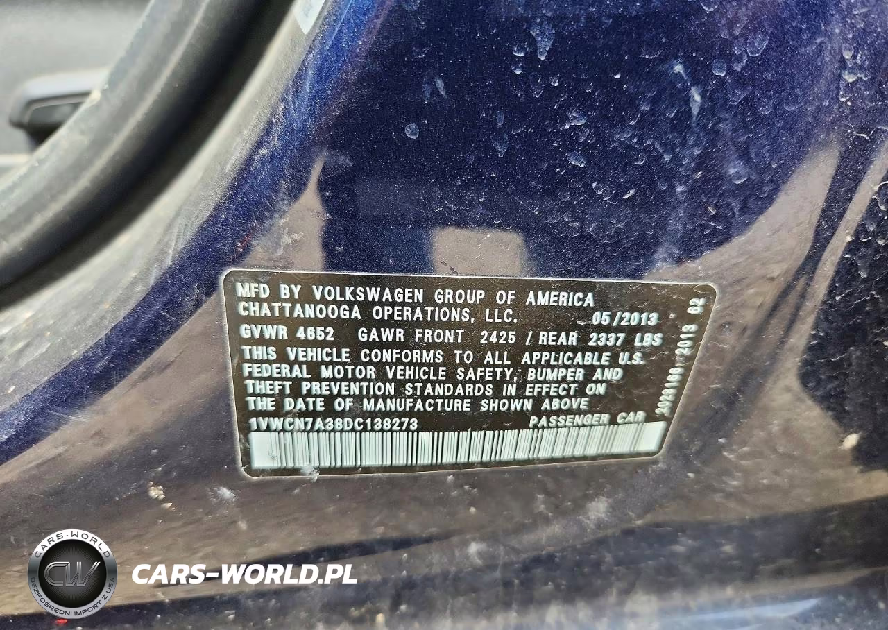 2013 Volkswagen Passat Sel VIN:1VWCN7A38DC138273 - 13