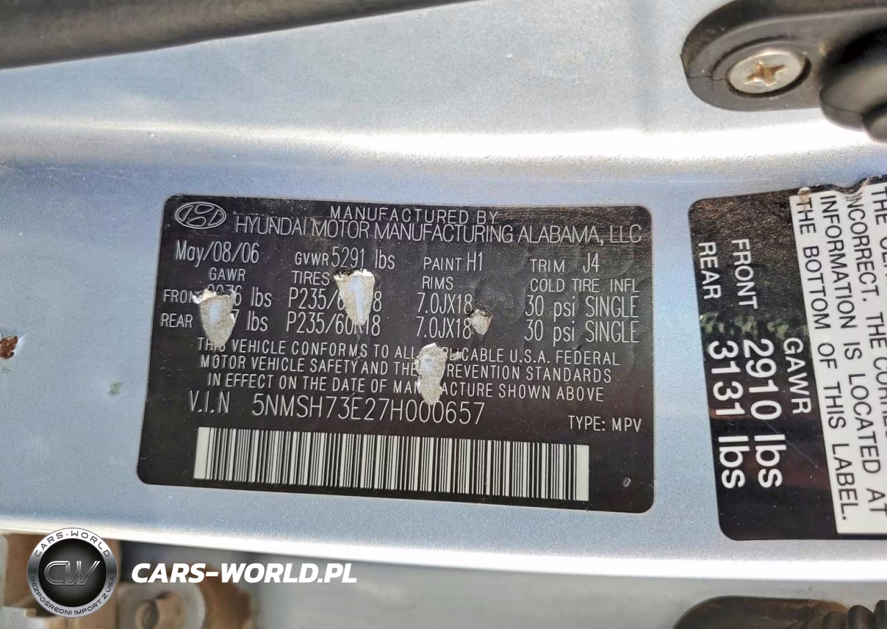 2007 Hyundai Santa Fe Se VIN:5NMSH73E27H000657 - 14