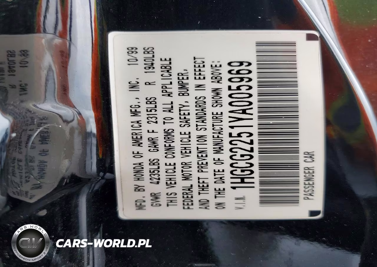 2000 Honda Accord Ex VIN:1HGCG2251YA005969 - 12