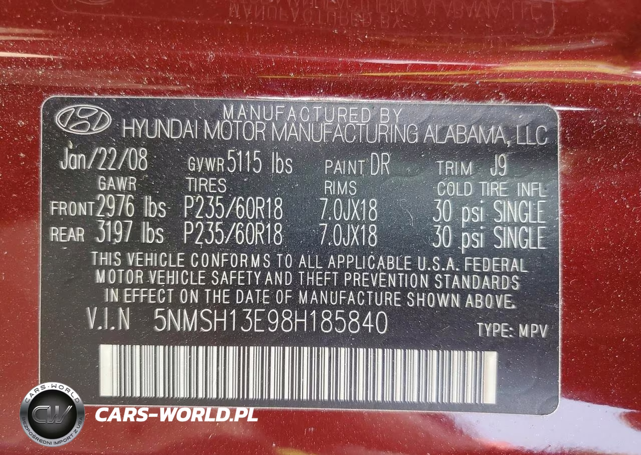 2008 Hyundai Santa Fe Se VIN:5NMSH13E98H185840 - 13