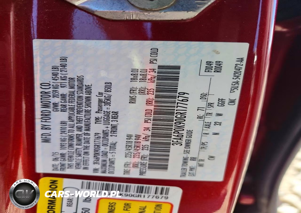 FORD FUSION TIT VIN:3FA6P0K90GR177679 - 12