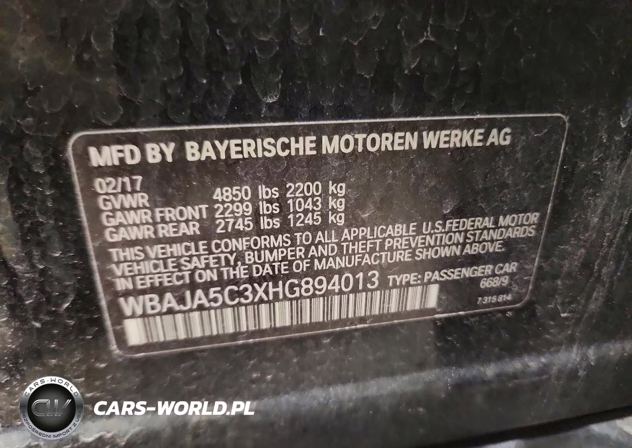 2017 BMW 530 I VIN:WBAJA5C3XHG894013 - 12
