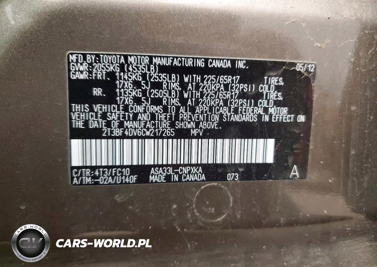 2012 Toyota Rav4 Base VIN:2T3BF4DV6CW217265 - 13