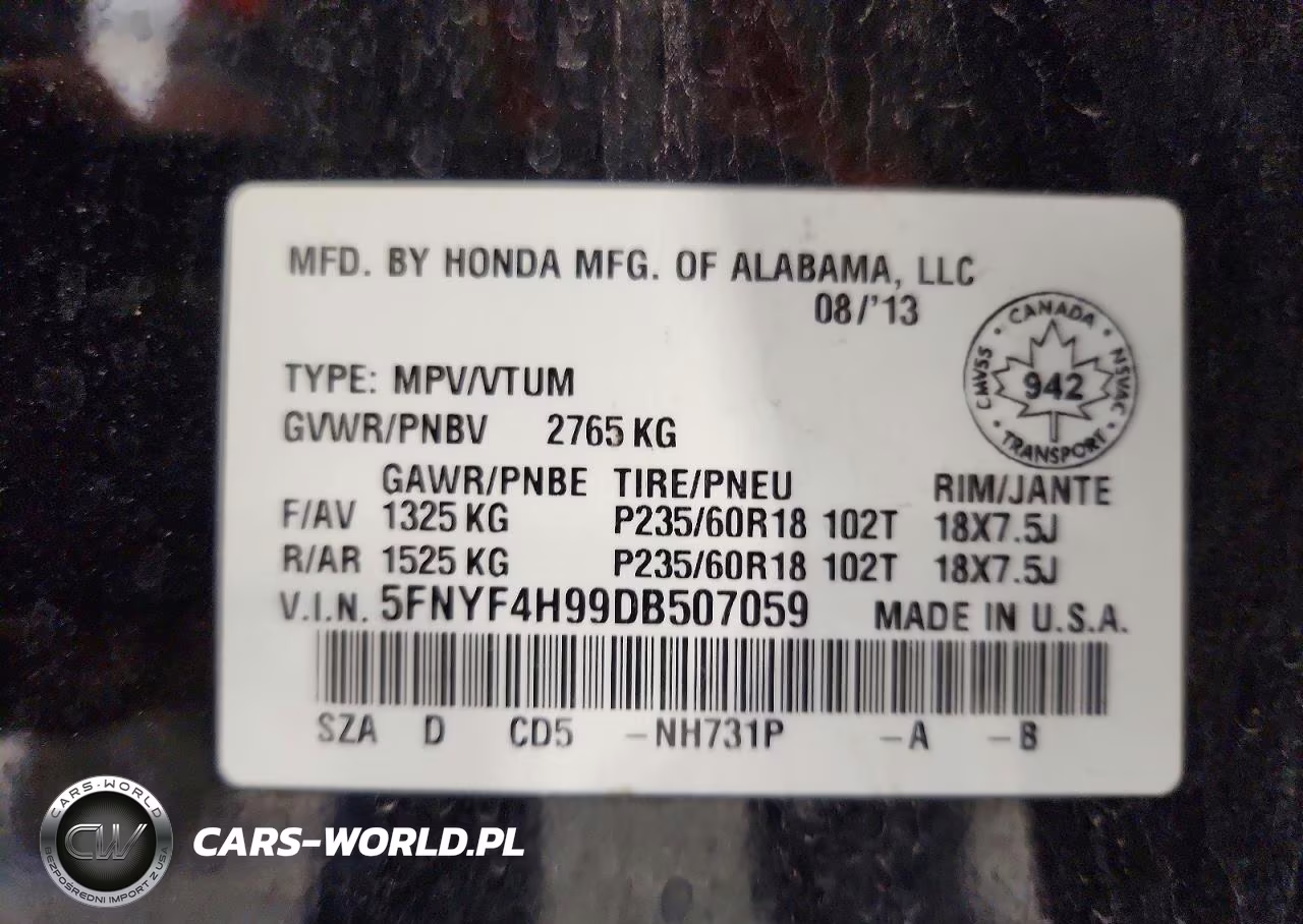2013 Honda Pilot Touring VIN:5FNYF4H99DB507059 - 13