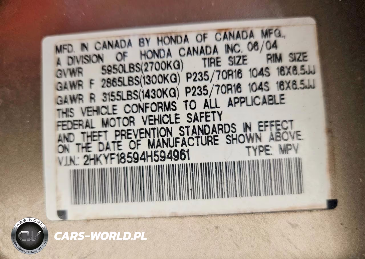 2004 Honda Pilot VIN:2HKYF18594H594961 - 13