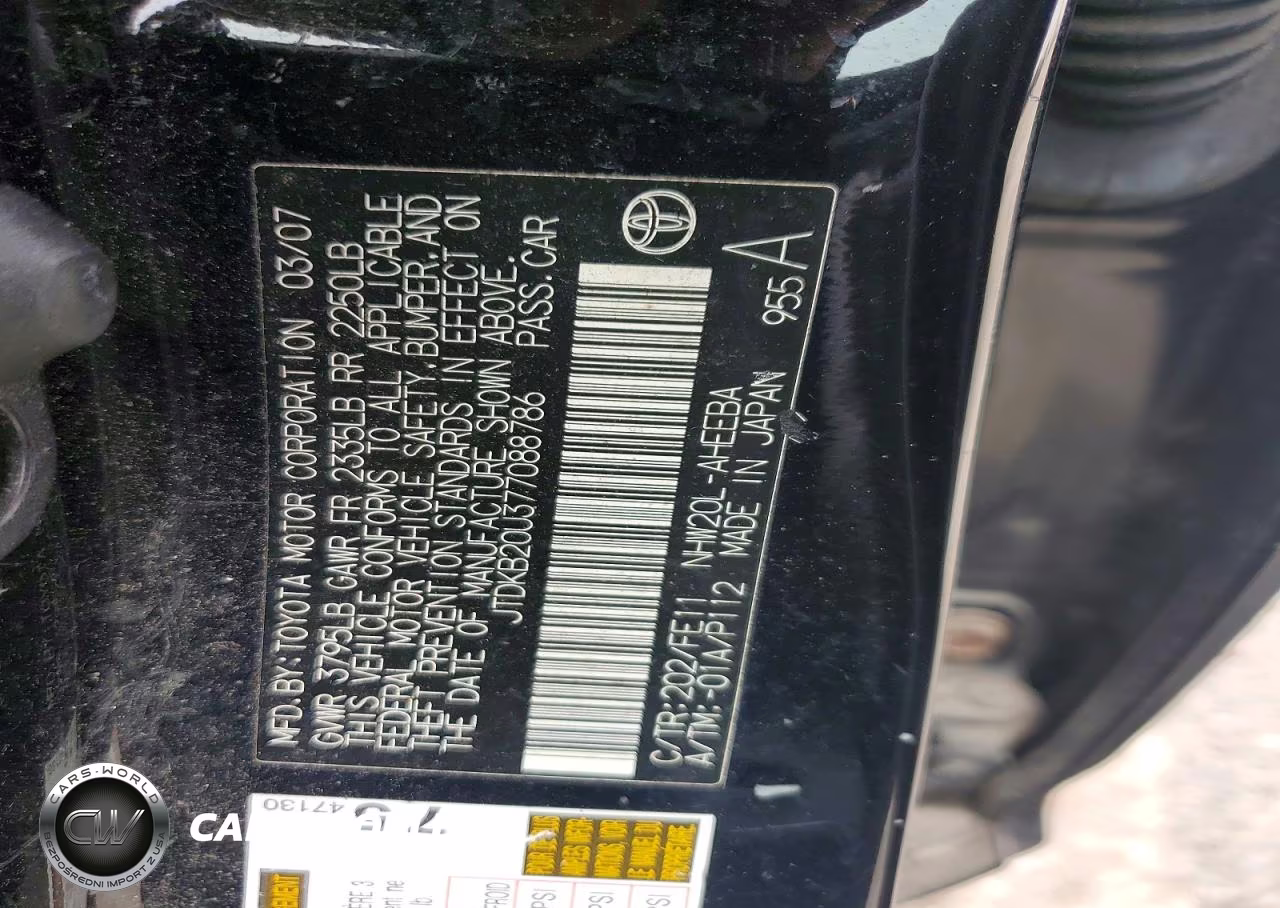 2007 Toyota Prius Base VIN:JTDKB20U377088786 - 12