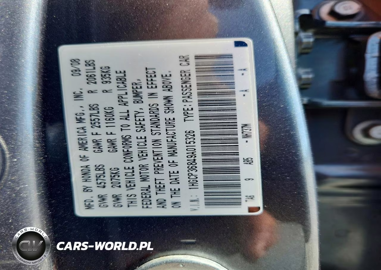 2009 Honda Accord Exl VIN:1HGCP36849A015326 - 12