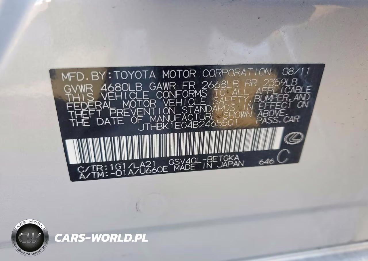 2011 Lexus Es 350 VIN:JTHBK1EG4B2465501 - 12