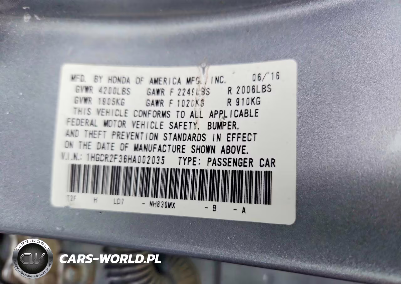 2017 Honda Accord Lx VIN:1HGCR2F36HA002035 - 12