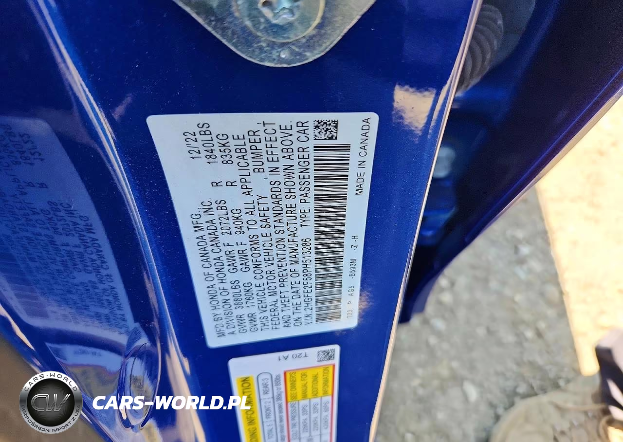 2023 Honda Civic Sport VIN:2HGFE2F58PH513286 - 12