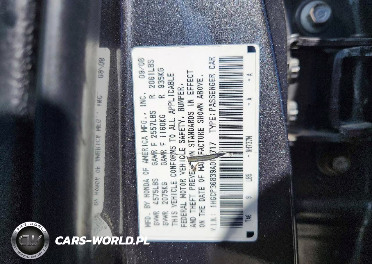 2009 Honda Accord Exl VIN:1HGCP36839A014717 - 12