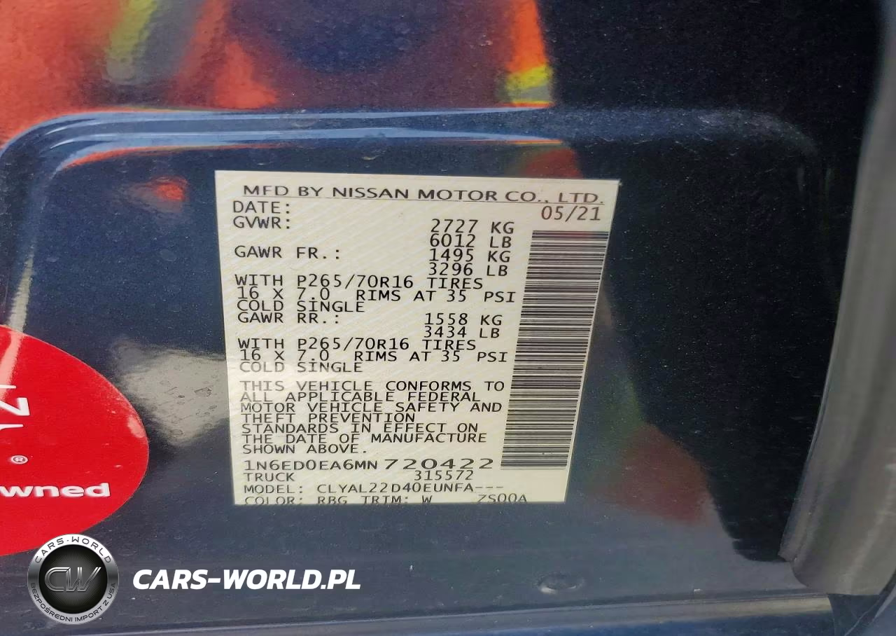 2021 Nissan Frontier Sv VIN:1N6ED0EA6MN720422 - 12