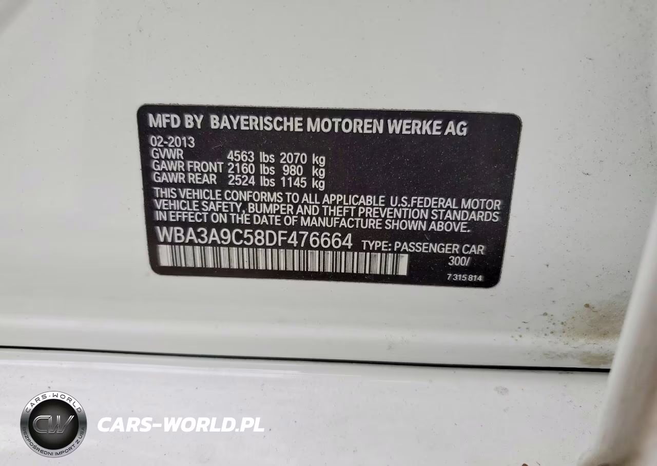 2013 BMW 335 I VIN:WBA3A9C58DF476664 - 13