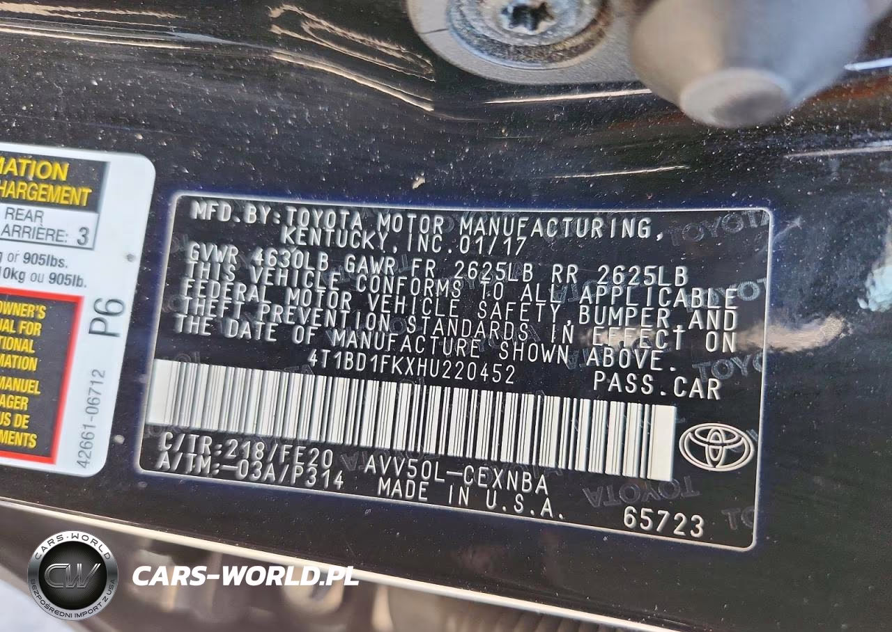 2017 Toyota Camry Hybrid Le VIN:4T1BD1FKXHU220452 - 12