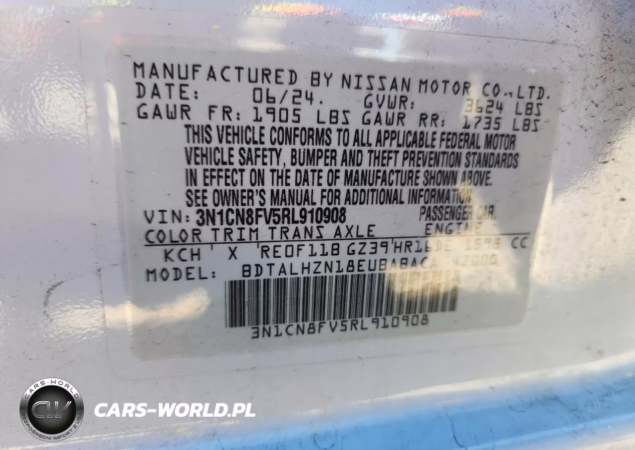 2024 Nissan Versa Sr VIN:3N1CN8FV5RL910908 - 12