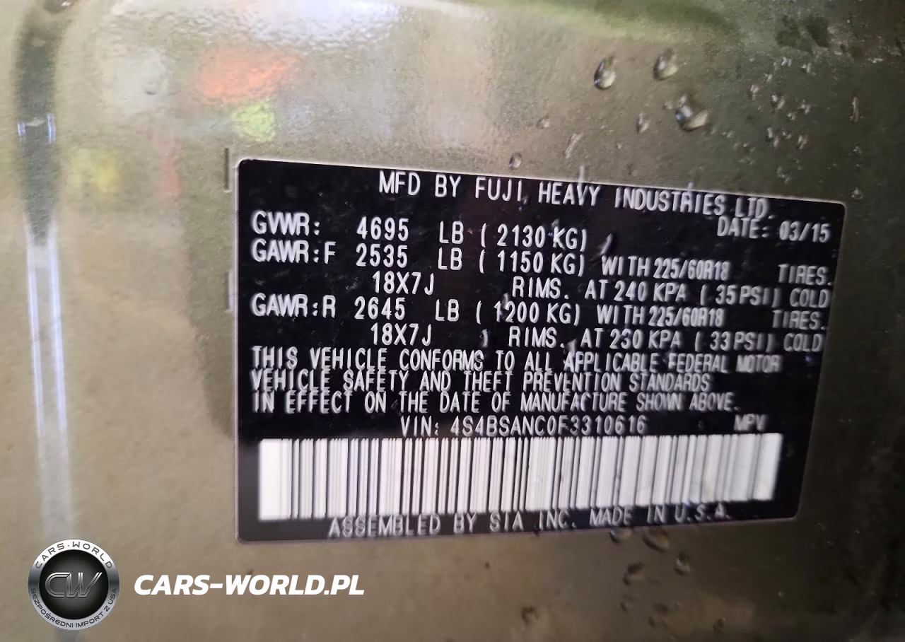 2015 Subaru Outback 2.5I Limited VIN:4S4BSANC0F3310616 - 12