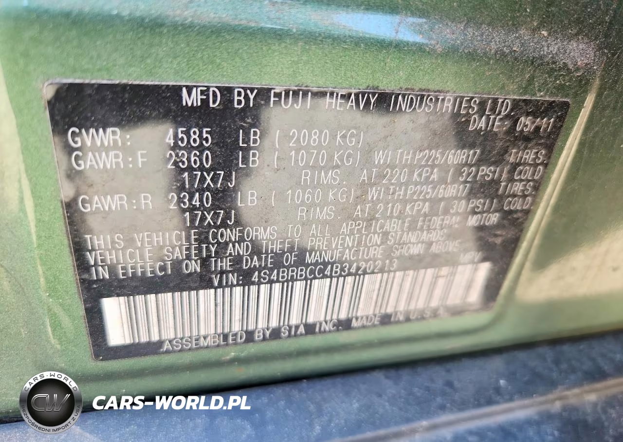 2011 Subaru Outback 2.5I Premium VIN:4S4BRBCC4B3420213 - 13