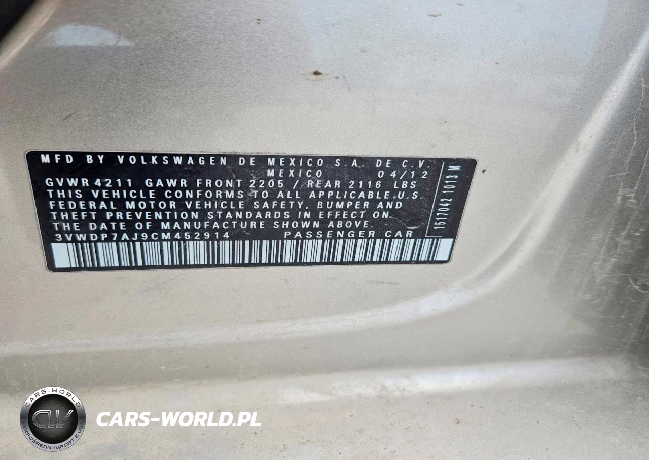 2012 Volkswagen Jetta Se VIN:3VWDP7AJ9CM452914 - 12