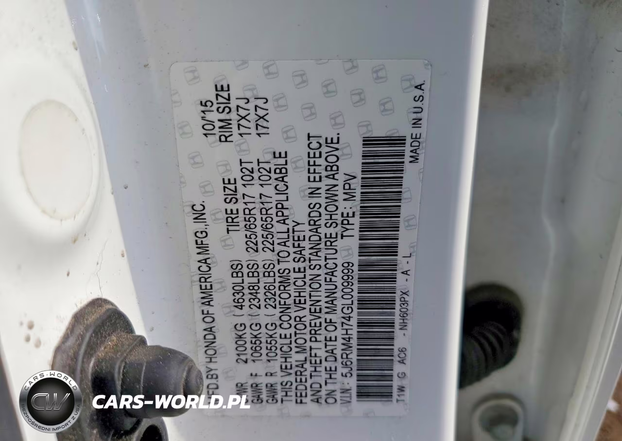 2016 Honda Cr-V Exl VIN:5J6RM4H74GL009999 - 13