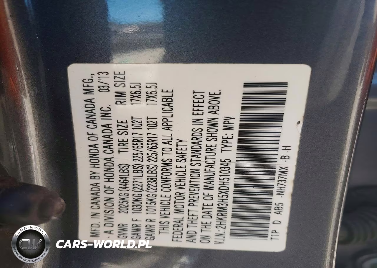 2013 Honda Cr-V Ex VIN:2HKRM3H5XDH510345 - 13