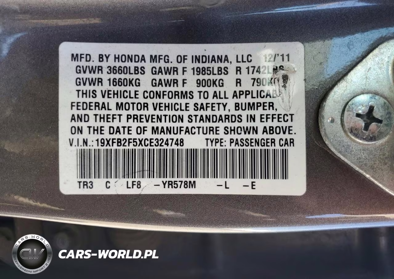 2012 Honda Civic Lx VIN:19XFB2F5XCE324748 - 13