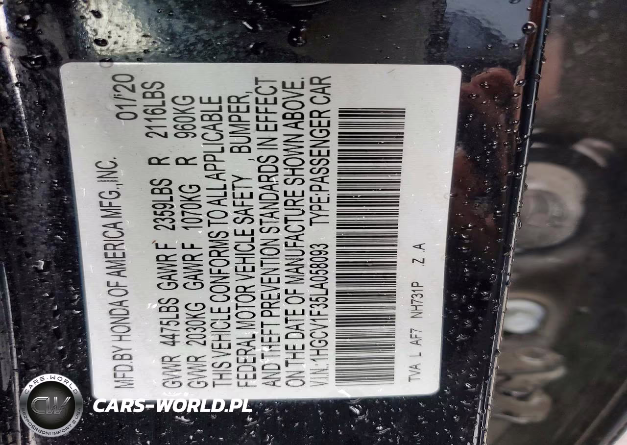 2020 Honda Accord Sport VIN:1HGCV1F35LA058093 - 12