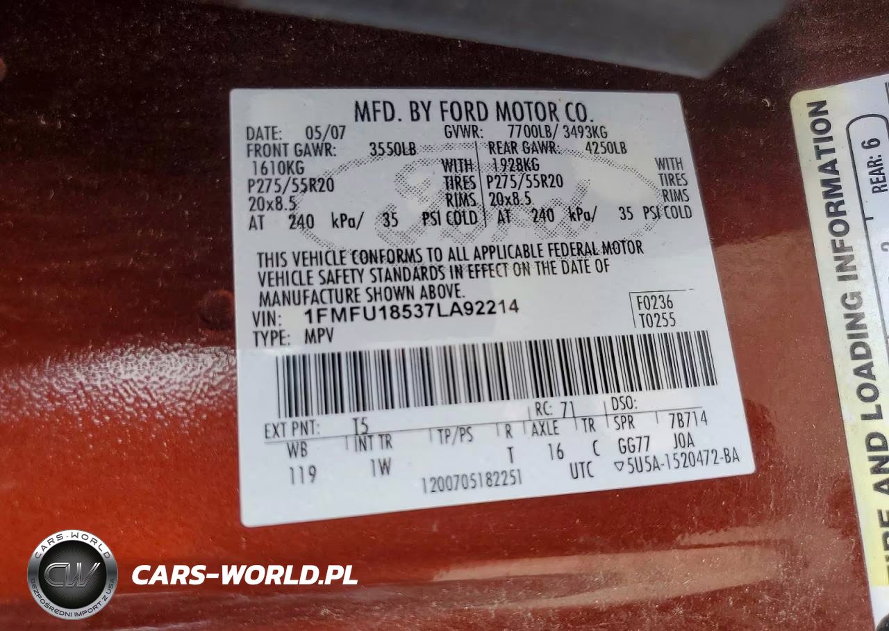2007 Ford Expedition Eddie Bauer VIN:1FMFU18537LA92214 - 13